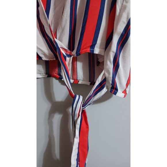 MacDougal & Houston Large Strip Flowy Casual Colorful Retro Wrap Nautical Top - Picture 3 of 5